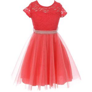 Cap Sleeve Floral Lace Tulle Pearl Holiday Party Birthday Flower Girl Dress New